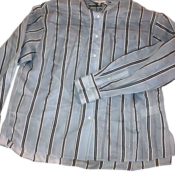 Reiss Avera NWOT Semi-Sheer Metallic Striped Blue Button Down Shirt-size 8 - Picture 2 of 13